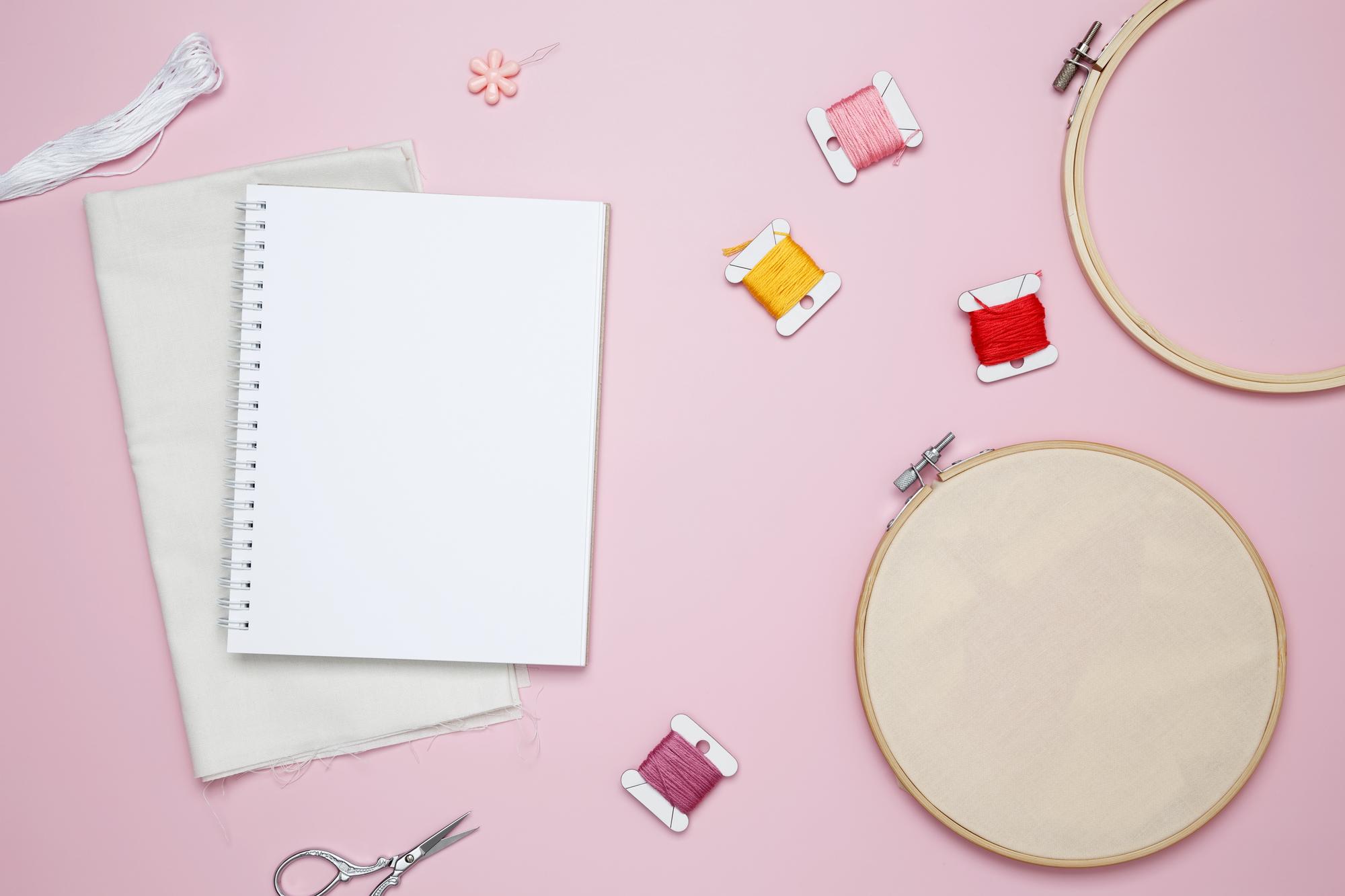 Workspace with embroidered samples